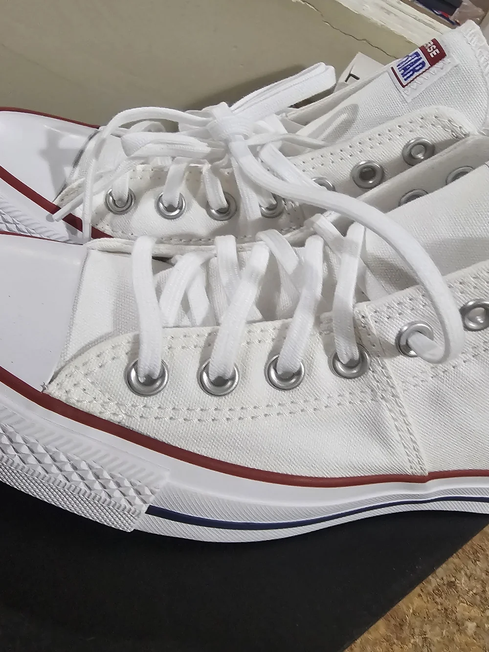 Converse Kids All Star High Top Sneakers in White with Red Trim